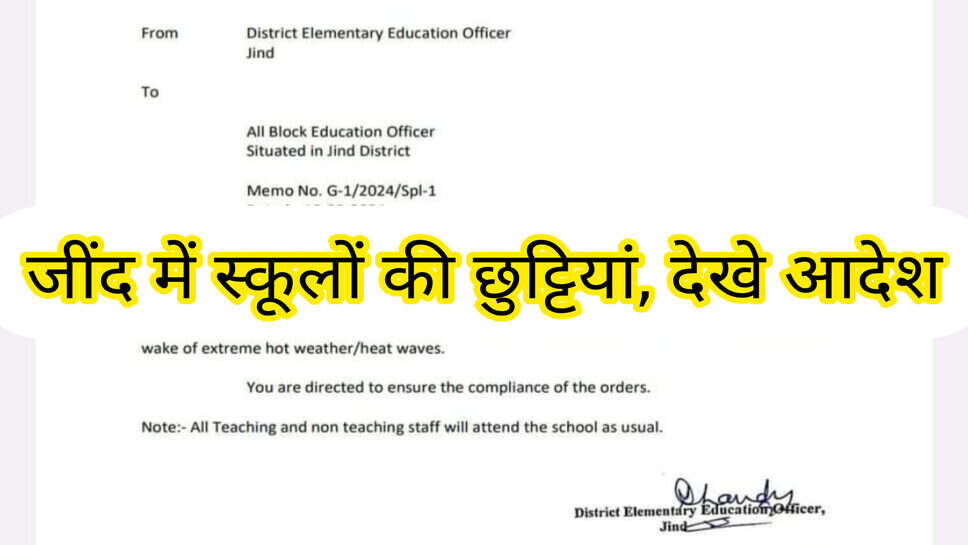 Jind school holidays ; जींद में बाल वाटिका से 8वीं क्लास तक 5 दिन की छुट्टी, डीसी ने जारी किए ये आदेश