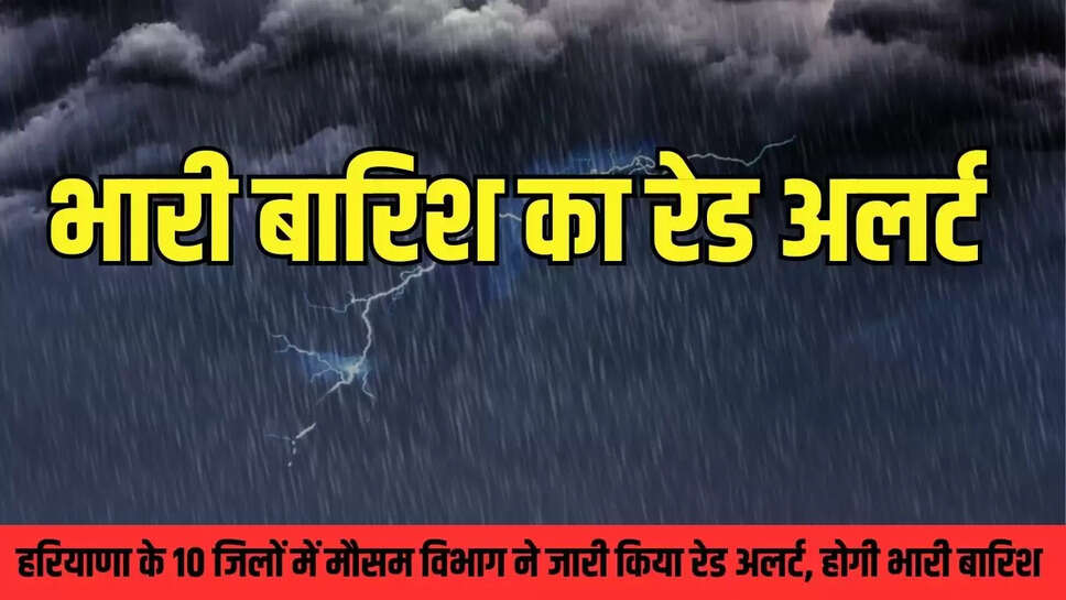 Haryana Heavy Rain Alert : हरियाणा के 10 जिलों में मौसम विभाग ने जारी किया रेड अलर्ट, होगी भारी बारिश 