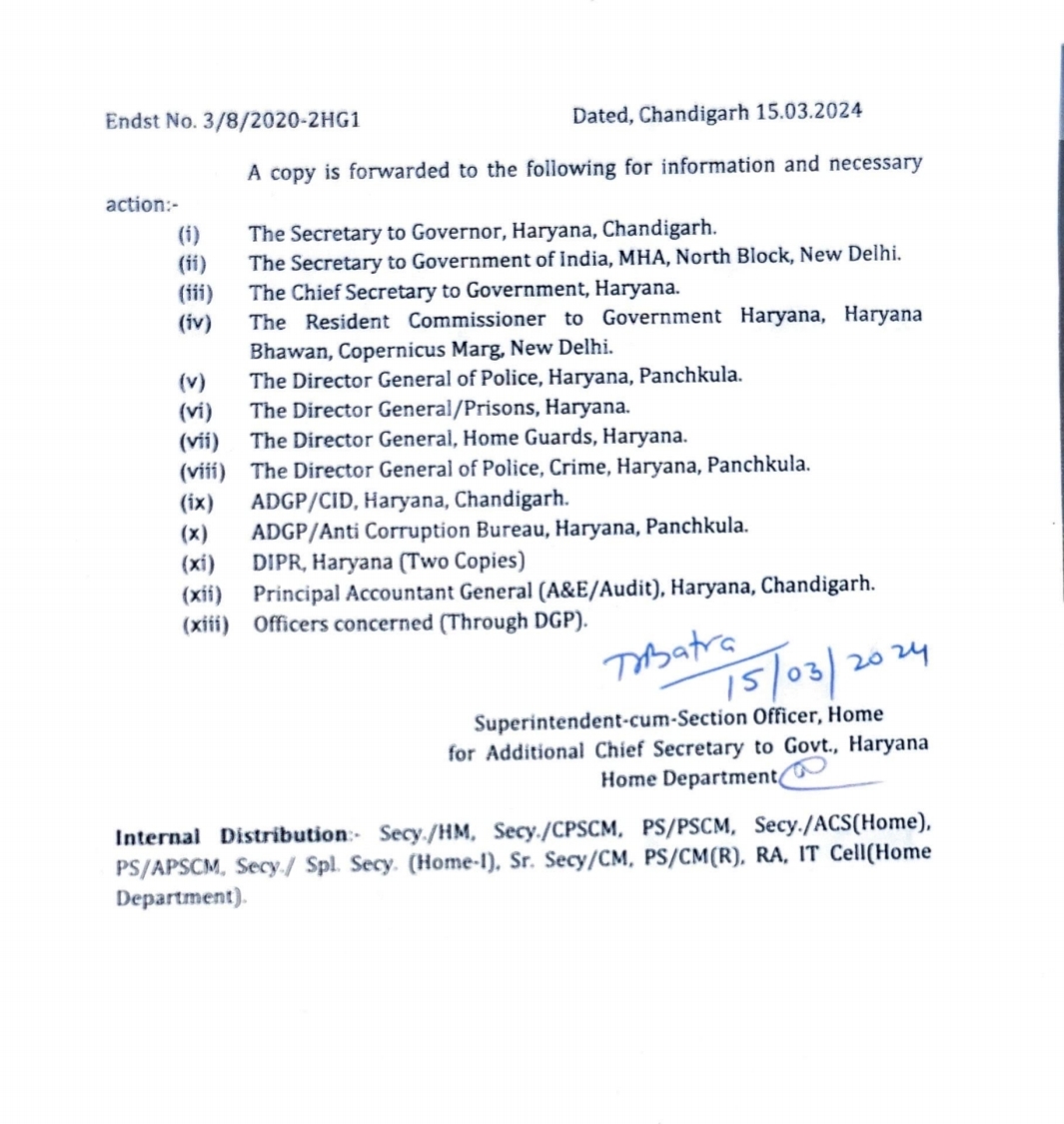 IPS and HCS transfer list: Transfer of 18 IPS and HPS officers in Haryana, see full list